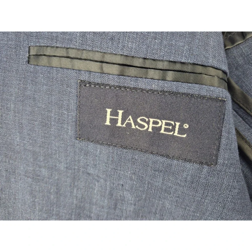 Haspel Sport Coat Men Sz 38 Short  100% Linen Navy Blue Semi Lined Jacket Summer
